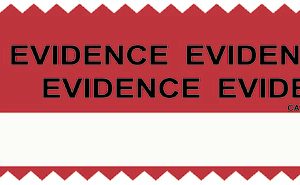 RED SHORTS w/WHITE STRIPE, "Evidence", 1.375"x3.25" (SM100P1C)